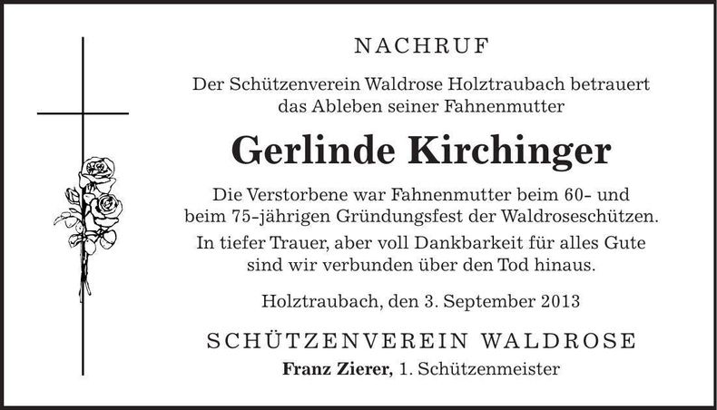 Traueranzeige Gerlinde Kirchinger