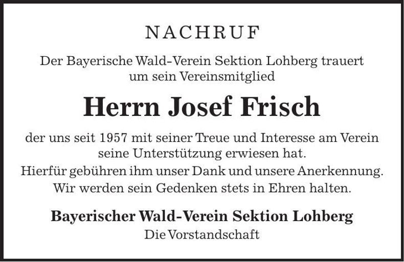 Traueranzeige Josef Frisch