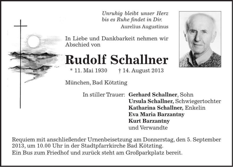 Traueranzeige Rudolf Schallner