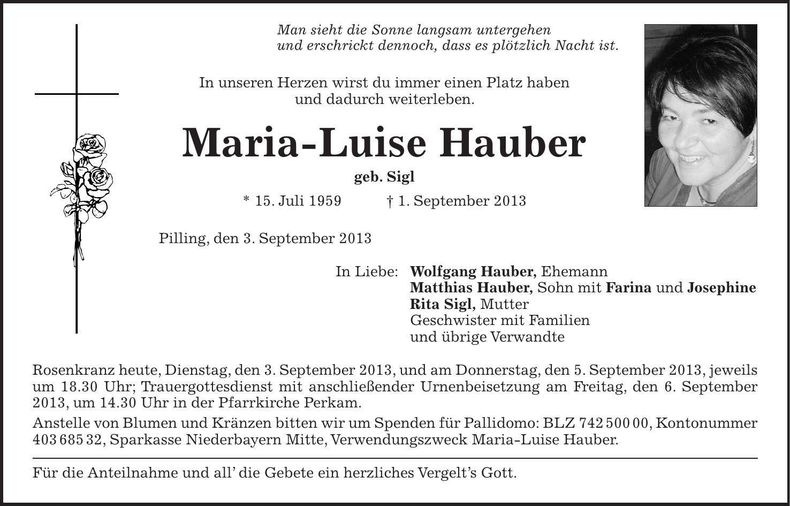 Traueranzeige Maria-Luise Hauber
