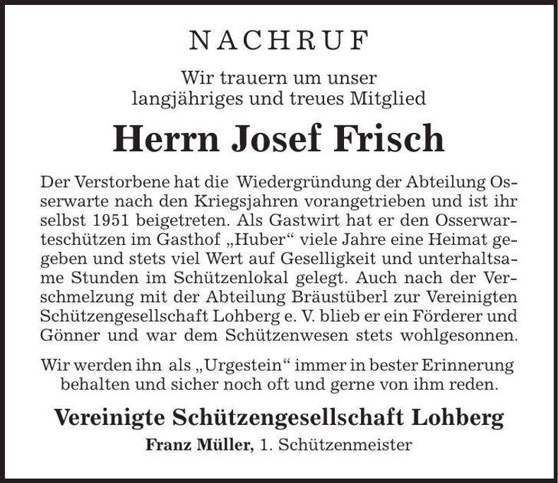 Traueranzeige Josef Frisch