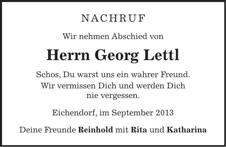 Traueranzeige Georg Lettl