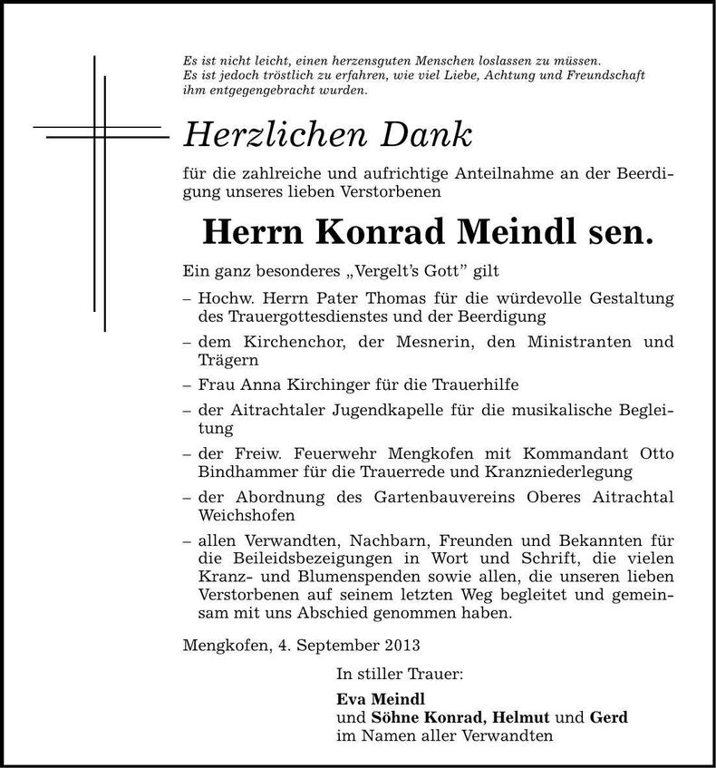 Traueranzeige Konrad Meindl