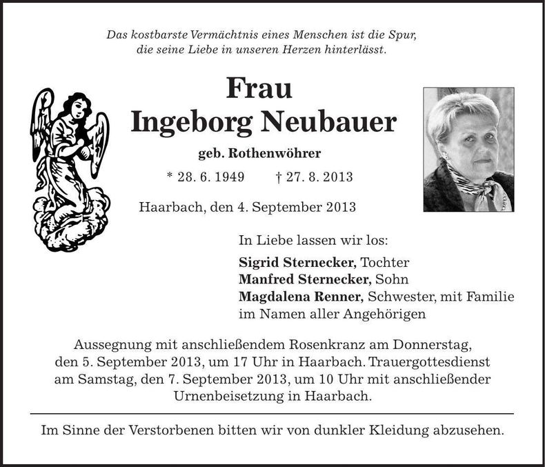 Traueranzeige Ingeborg Neubauer