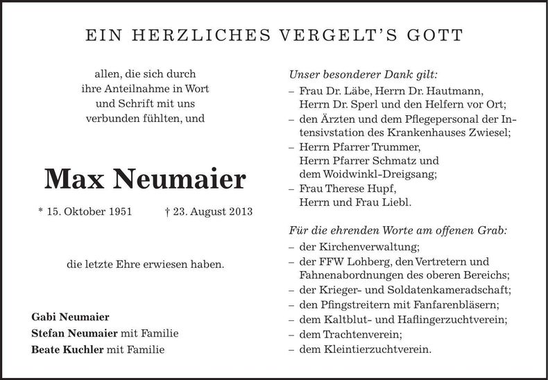 Traueranzeige Max Neumaier