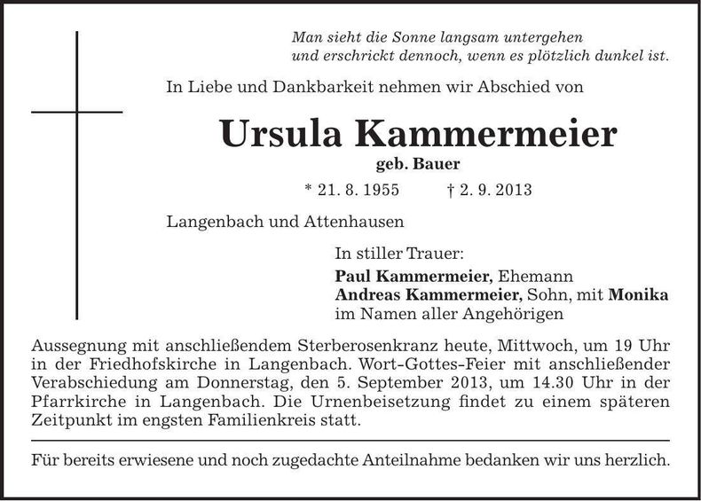 Traueranzeige Ursula Kammermeier