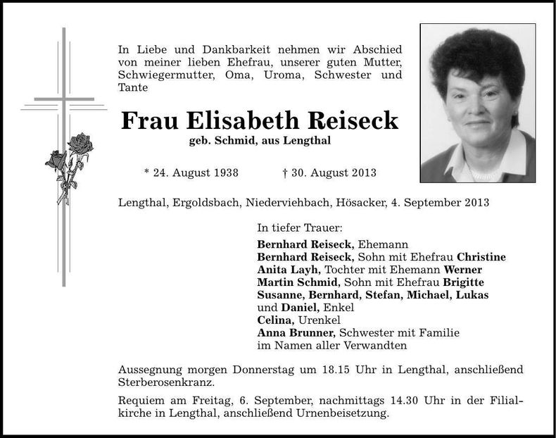 Traueranzeige Elisabeth Reiseck