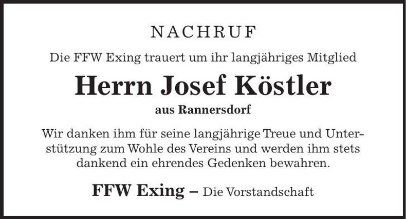 Traueranzeige Josef Köstler