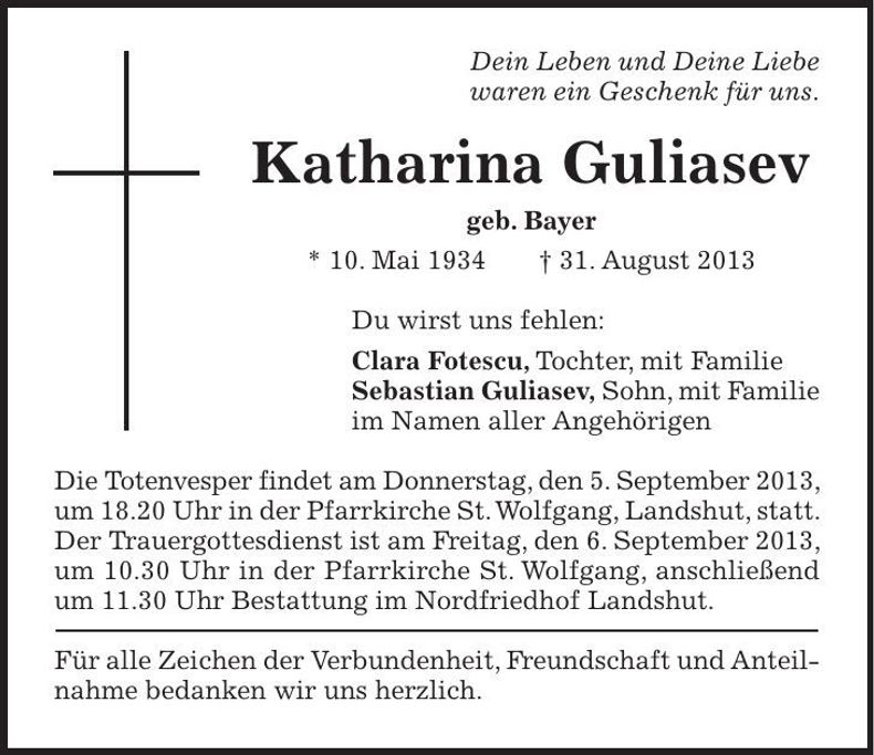 Traueranzeige Katharina Guliasev