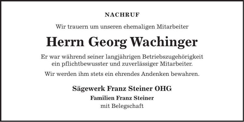 Traueranzeige Georg Wachinger