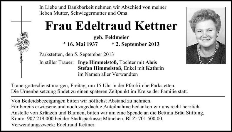 Traueranzeige Edeltraud Kettner