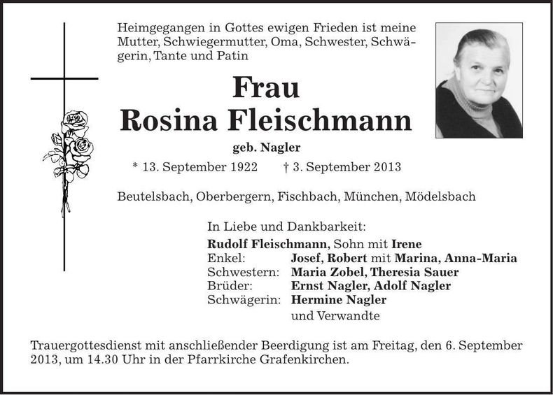 Traueranzeige Rosina Fleischmann
