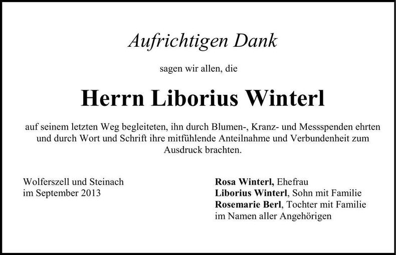 Traueranzeige Liborius Winterl