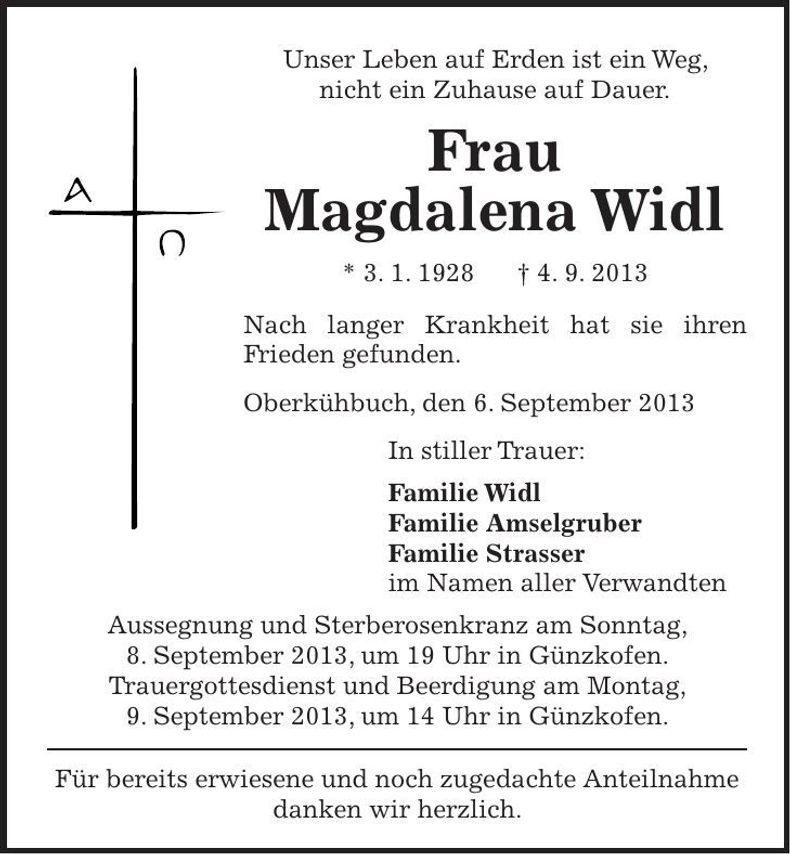 Traueranzeige Magdalena Widl