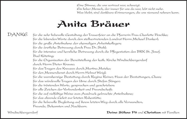 Traueranzeige Anita Bräuer