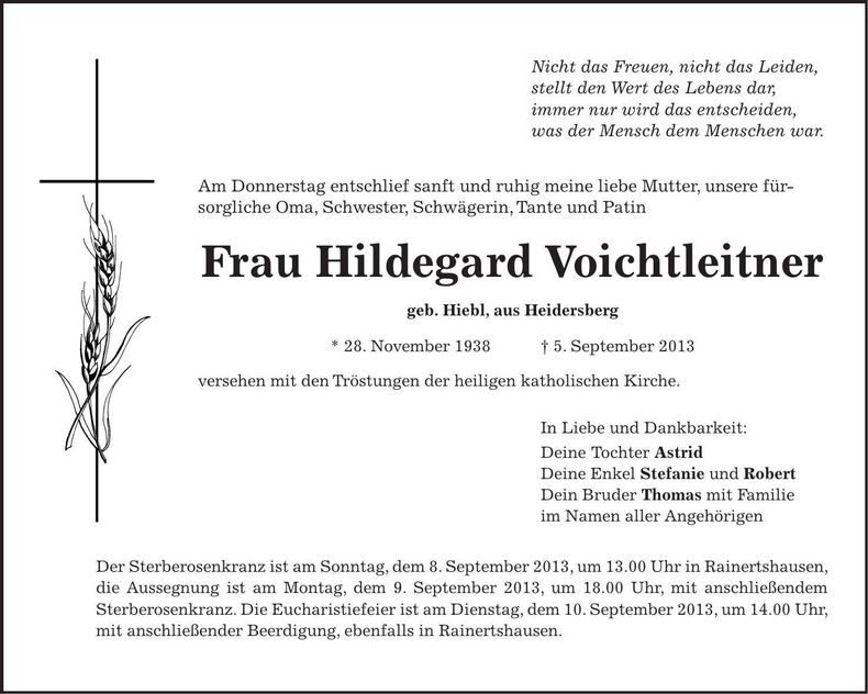 Traueranzeige Hildegard Voichtleitner