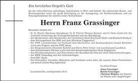 Traueranzeige Franz Grassinger
