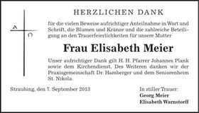Traueranzeige Elisabeth Meier