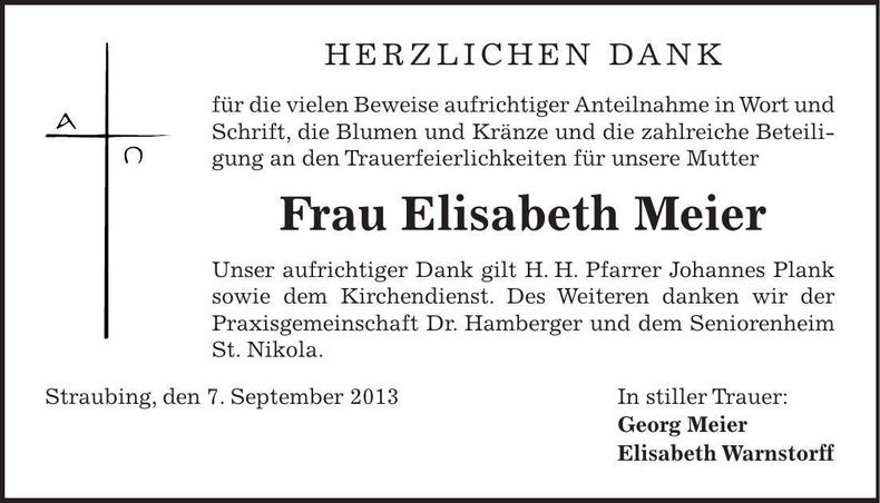 Traueranzeige Elisabeth Meier