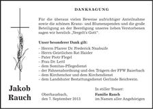 Traueranzeige Jakob Rauch