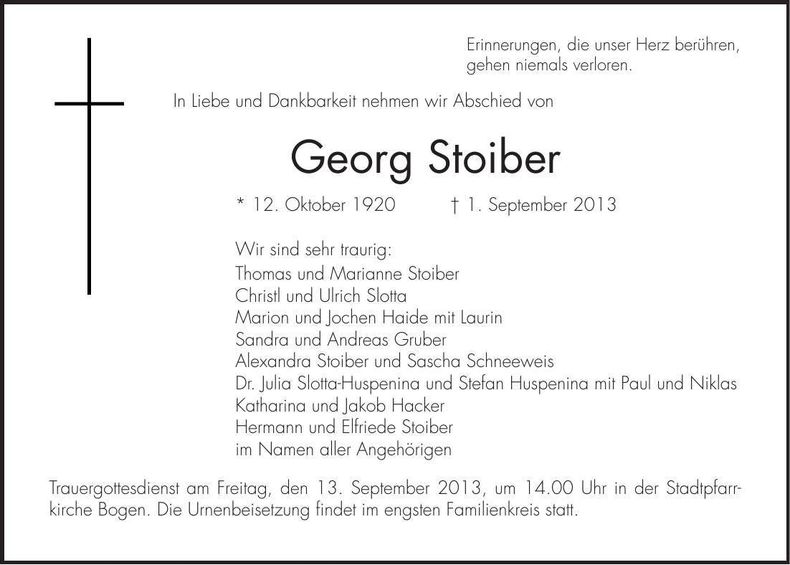 Traueranzeige Georg Stoiber