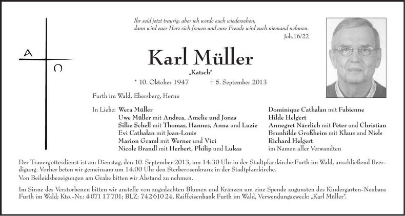Traueranzeige Karl Müller