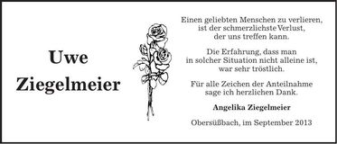 Traueranzeige Uwe Ziegelmeier