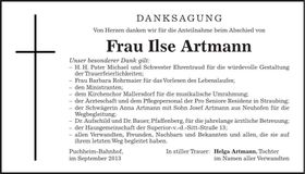 Traueranzeige Ilse Artmann