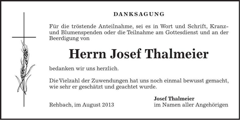 Traueranzeige Josef Thalmeier