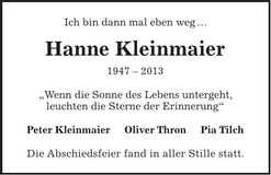 Traueranzeige Hanne Kleinmaier
