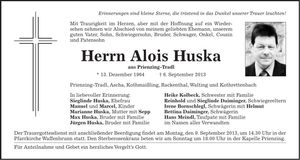 Traueranzeige Alois Huska