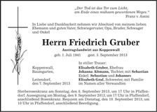 Traueranzeige Friedrich Gruber
