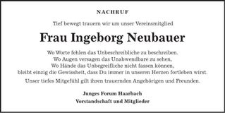 Traueranzeige Ingeborg Neubauer