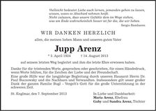 Traueranzeige Jupp Arenz