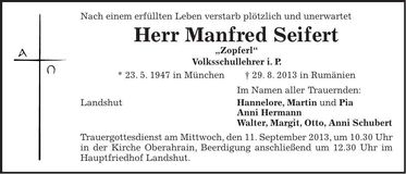 Traueranzeige Manfred Seifert
