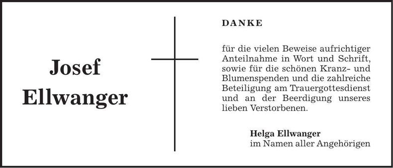 Traueranzeige Josef Ellwanger