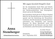 Traueranzeige Anna Stemberger