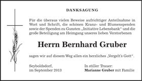 Traueranzeige Bernhard Gruber