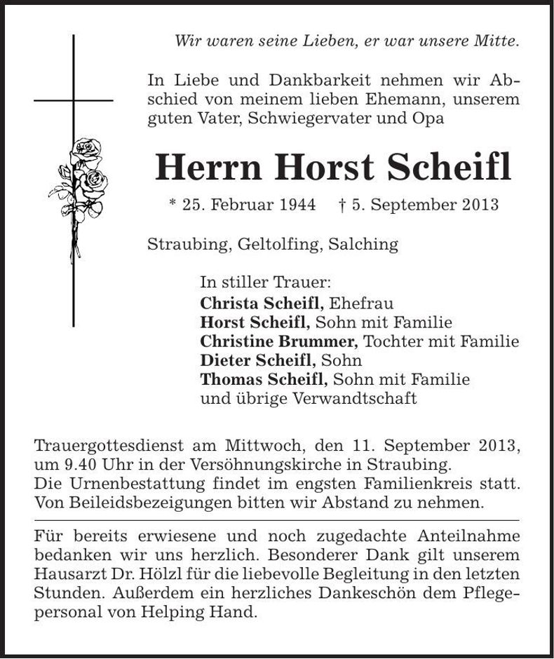 Traueranzeige Horst Scheifl