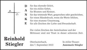 Traueranzeige Reinhold Stiegler