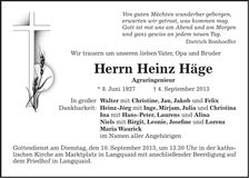 Traueranzeige Heinz Häge