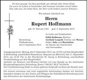 Traueranzeige Rupert Hoffmann