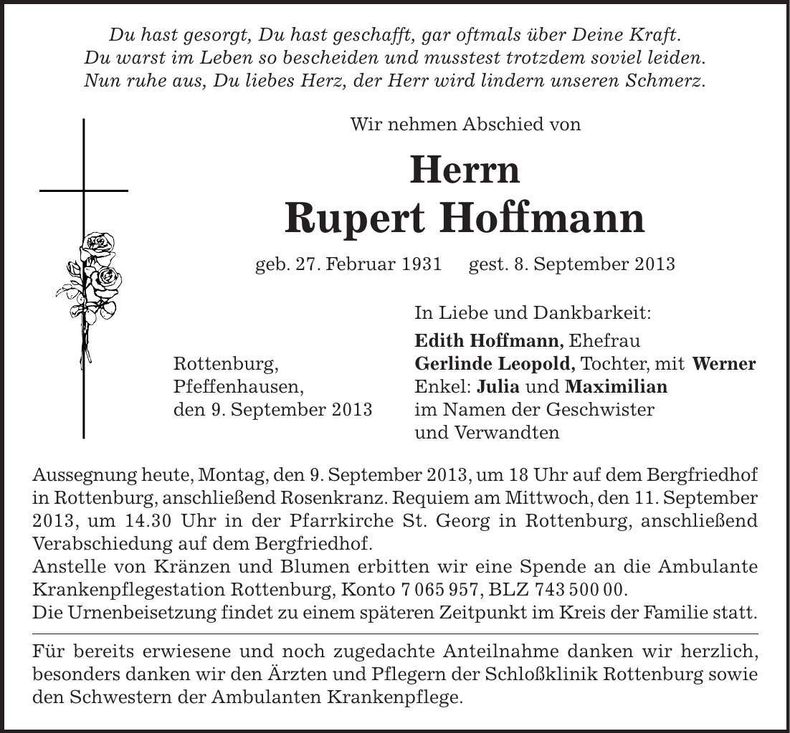 Traueranzeige Rupert Hoffmann