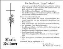 Traueranzeige Maria Kollmer