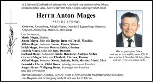 Traueranzeige Anton Mages