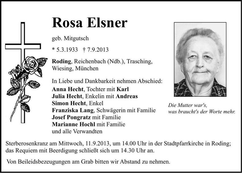 Traueranzeige Rosa Elsner
