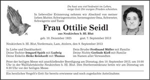 Traueranzeige Ottilie Seidl
