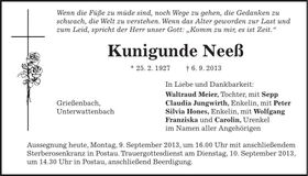 Traueranzeige Kunigunde Neeß