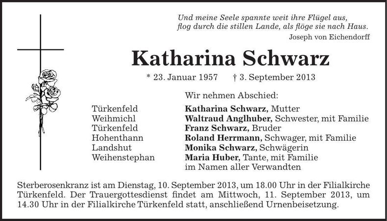 Traueranzeige Katharina Schwarz