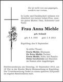 Traueranzeige Anna Miehle